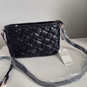 New Urban Expressions Black Woven Crossbody Bag